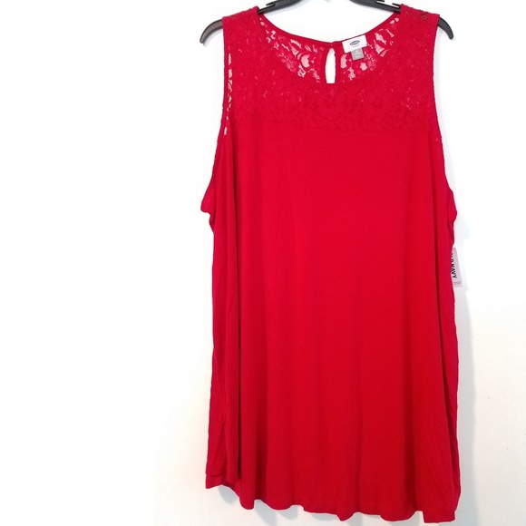 Old Navy Tops - 4X Old Navy Red Plus Size Lace Inset Tank Top NWT